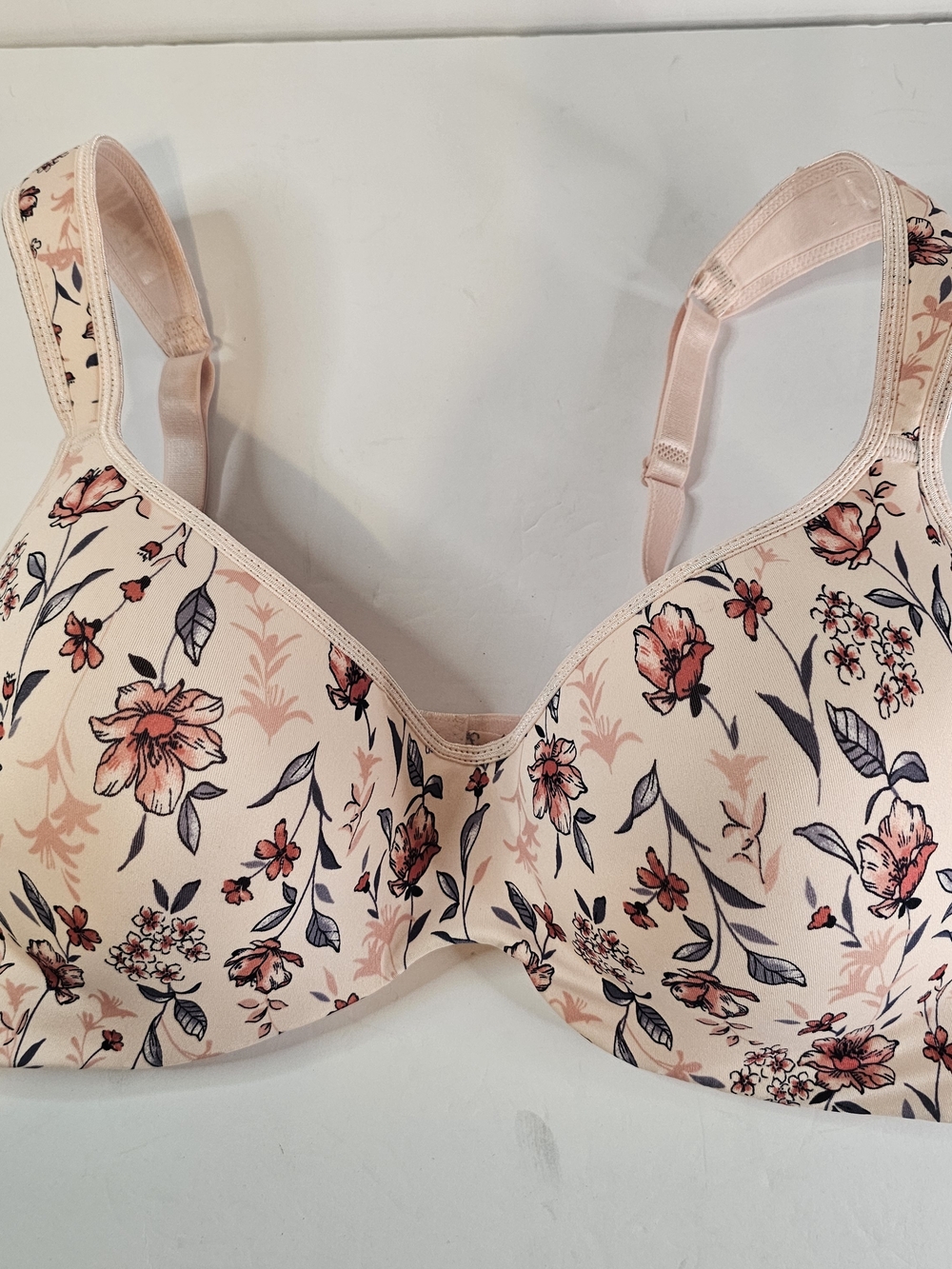 NWOT Laura Ashley Blush Floral Underwire Bra Wide Padded Shoulder Straps 40D